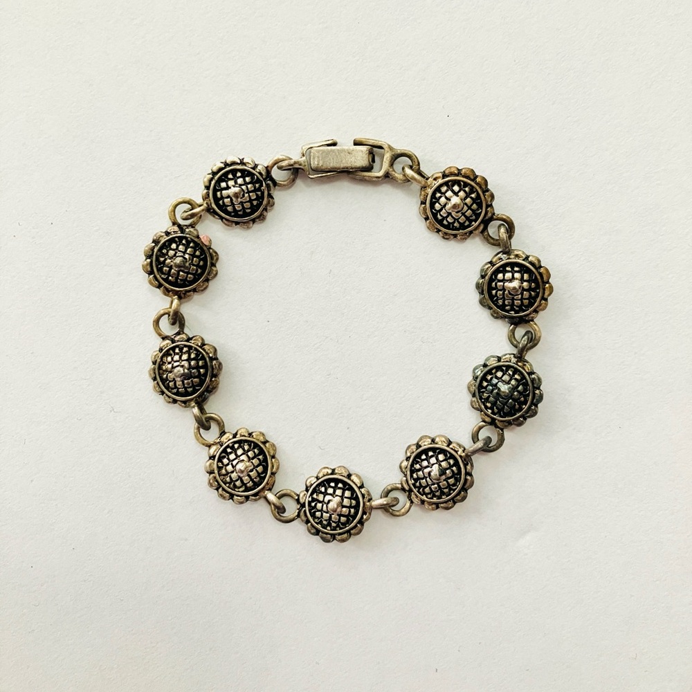 Silver-Toned Sunflower Charm Bracelet